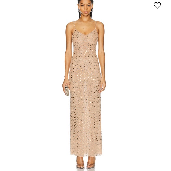 Self-Portrait Gold Rhinestone Mesh Maxi Dress - Picture 1 of 12